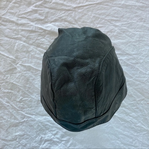 Motorcycle Skull Cap Tie Back Black leather One Size - Picture 3 of 4